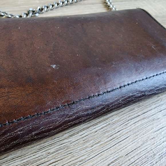 VINTAGE HARLEY DAVIDSON Motorcycle Tri Fold long Brown Leather Wallet & Chain - Picture 5 of 16